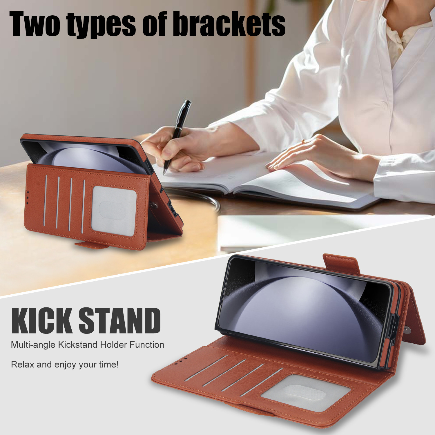 Compatible with Samsung Z Fold7/6/5 phone case, 4/3 SIM card slot, pen slot, multi-functional flip cover, folding stand, protective case