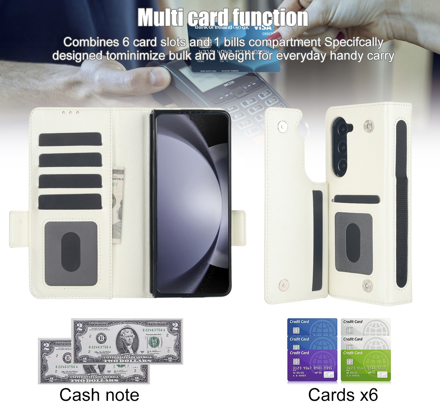 Compatible with Samsung Z Fold7/6/5 phone case, 4/3 SIM card slot, pen slot, multi-functional flip cover, folding stand, protective case
