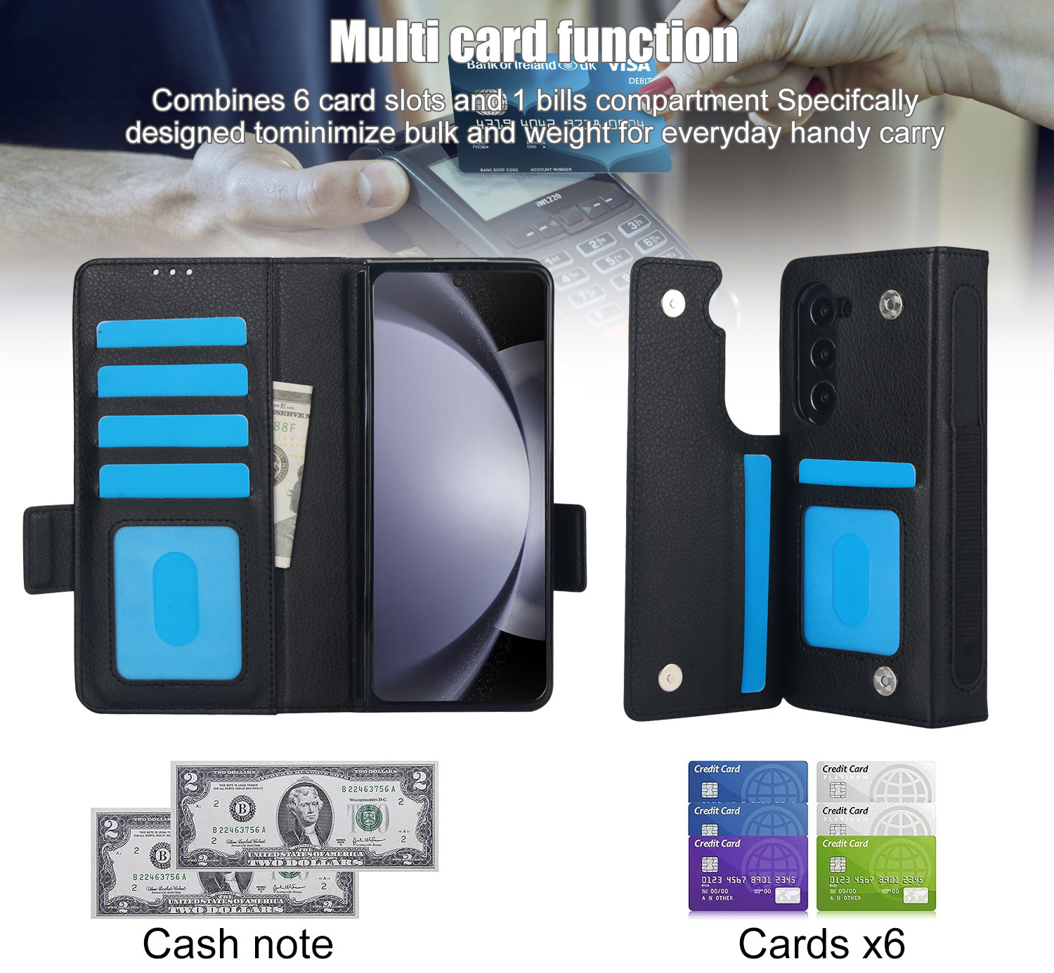 Compatible with Samsung Z Fold7/6/5 phone case, 4/3 SIM card slot, pen slot, multi-functional flip cover, folding stand, protective case