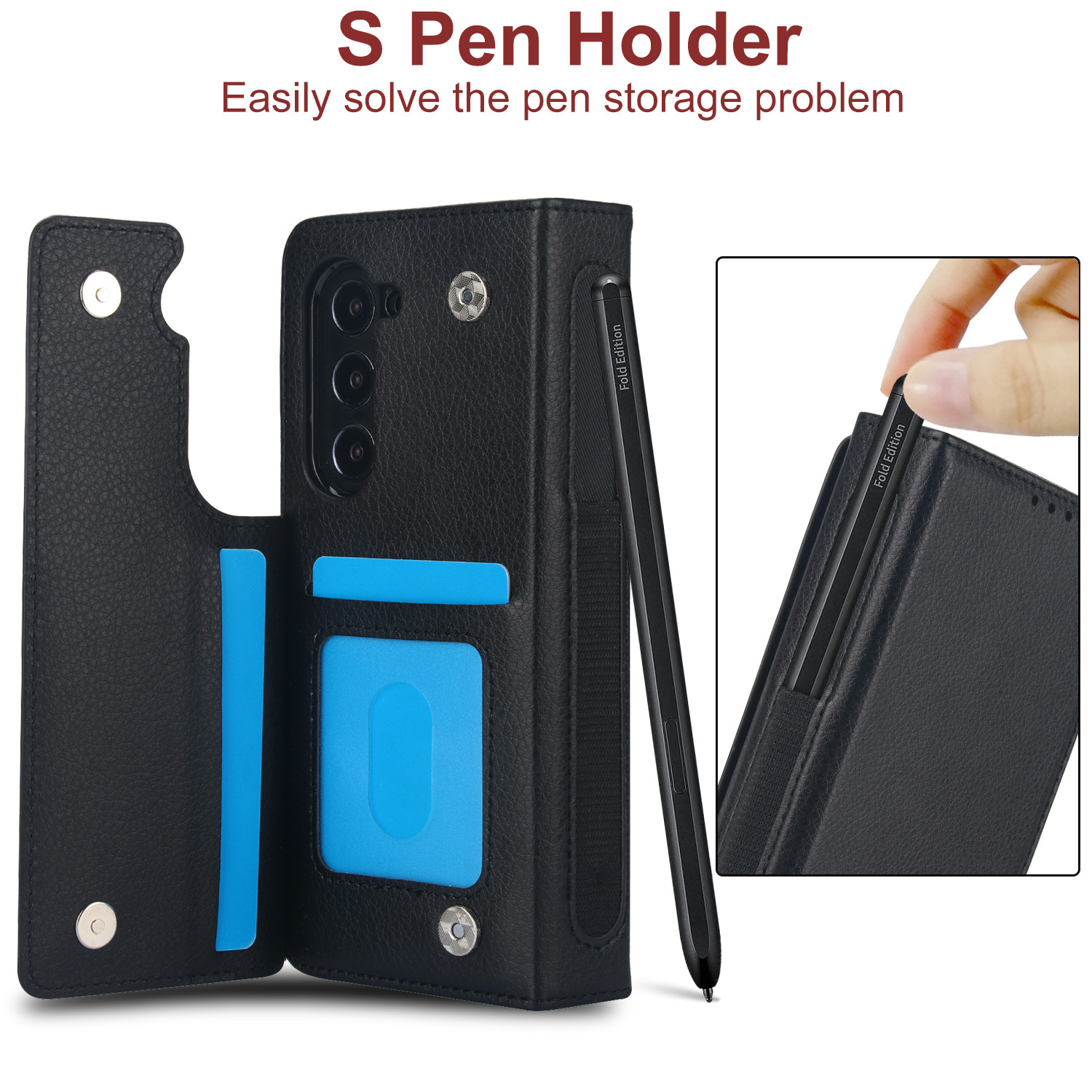 Compatible with Samsung Z Fold7/6/5 phone case, 4/3 SIM card slot, pen slot, multi-functional flip cover, folding stand, protective case