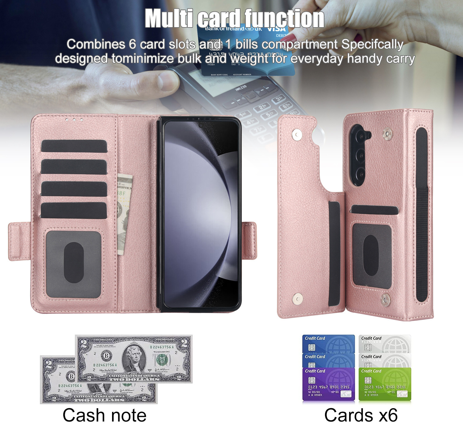 Compatible with Samsung Z Fold7/6/5 phone case, 4/3 SIM card slot, pen slot, multi-functional flip cover, folding stand, protective case