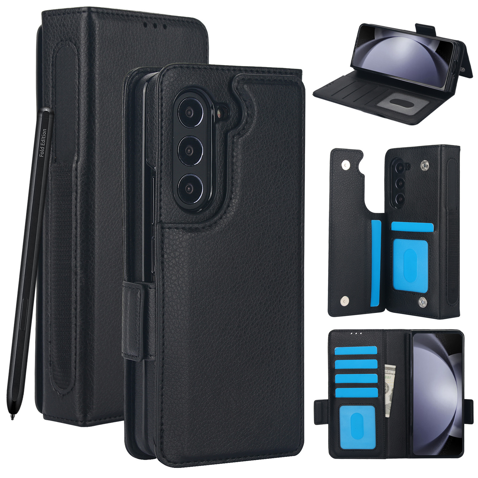 Compatible with Samsung Z Fold7/6/5 phone case, 4/3 SIM card slot, pen slot, multi-functional flip cover, folding stand, protective case