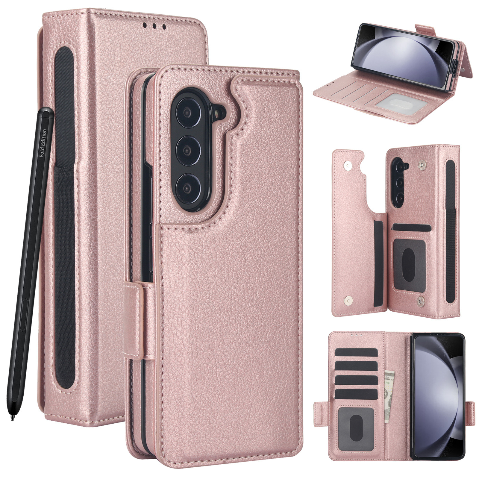 Compatible with Samsung Z Fold7/6/5 phone case, 4/3 SIM card slot, pen slot, multi-functional flip cover, folding stand, protective case