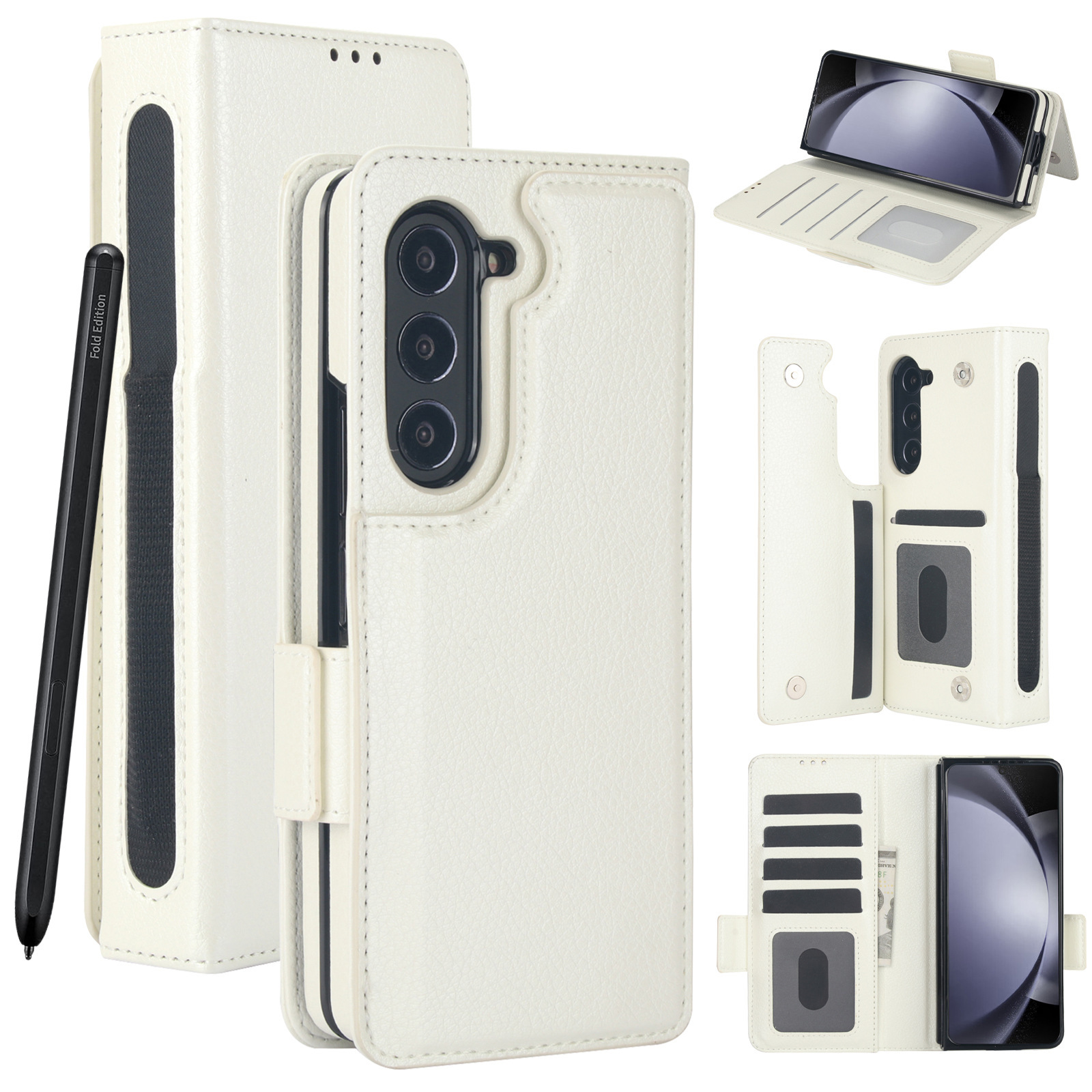 Compatible with Samsung Z Fold7/6/5 phone case, 4/3 SIM card slot, pen slot, multi-functional flip cover, folding stand, protective case