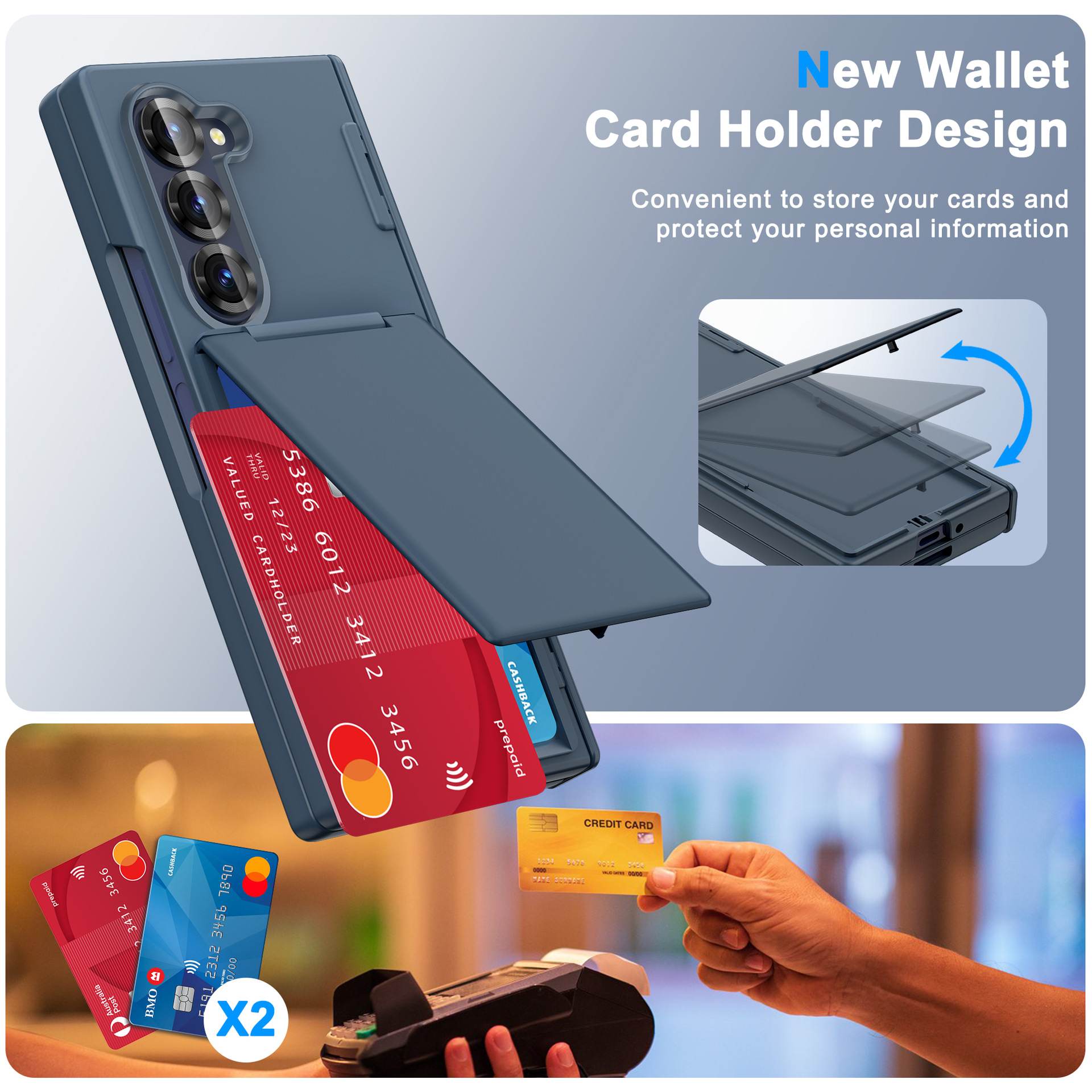 Compatible with Samsung Z Fold7/6 phone case, central axis card holder, solid color frosted transparent protective case, Amazon.