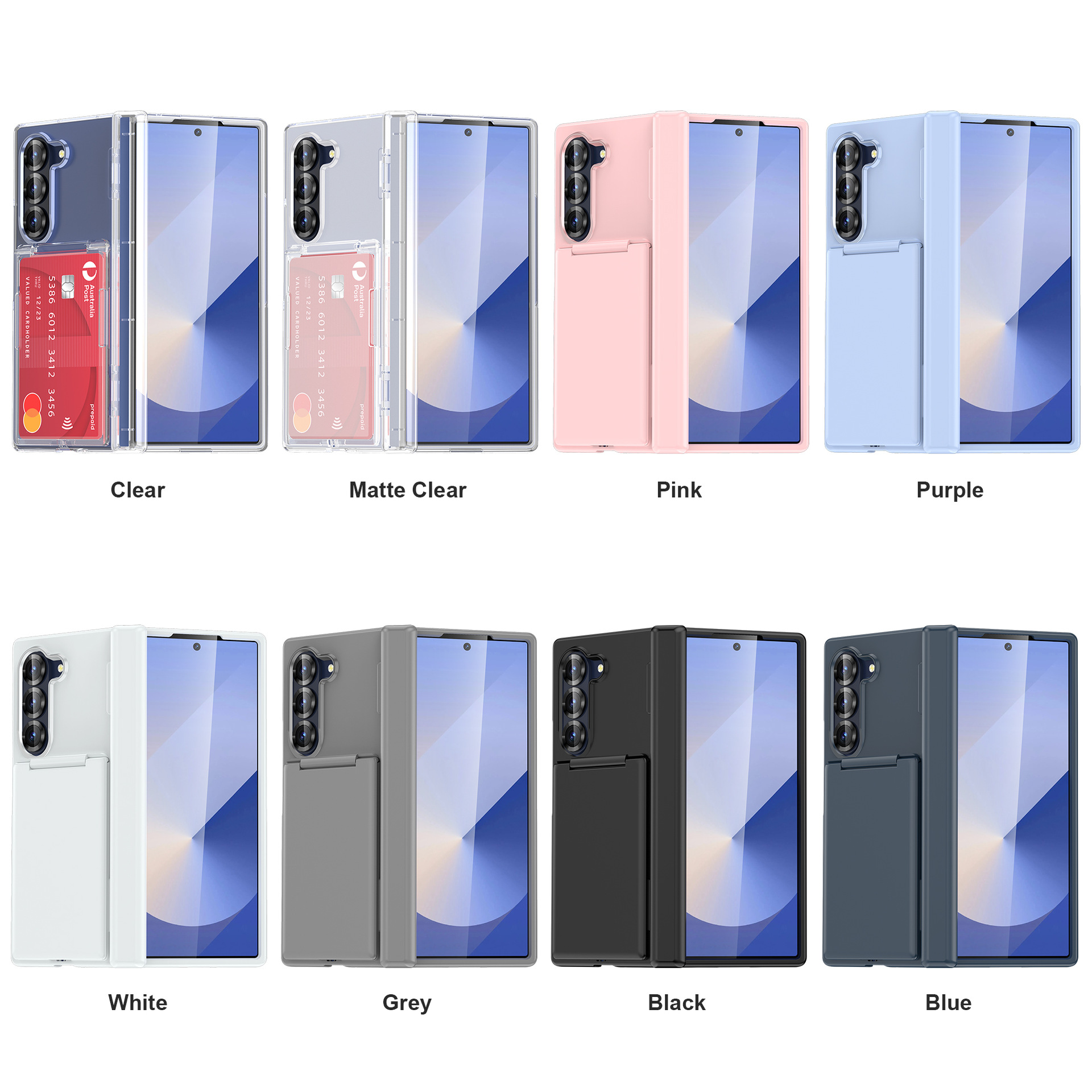 Compatible with Samsung Z Fold7/6 phone case, central axis card holder, solid color frosted transparent protective case, Amazon.