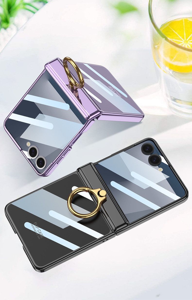 Compatible with Samsung Z Flip7/8 phone case, transparent electroplated magnetic hinge ring case, Flip7SE protective case.