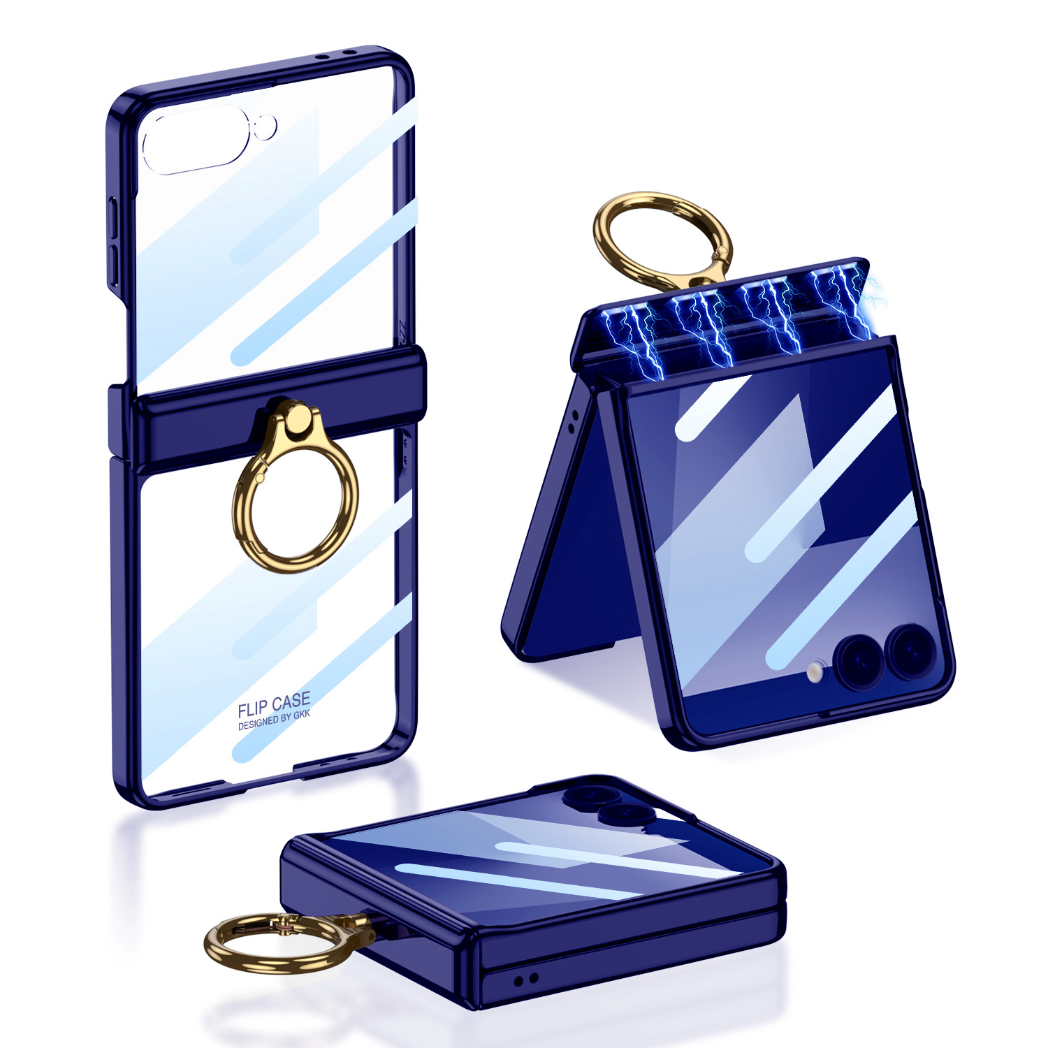 Compatible with Samsung Z Flip7/8 phone case, transparent electroplated magnetic hinge ring case, Flip7SE protective case.
