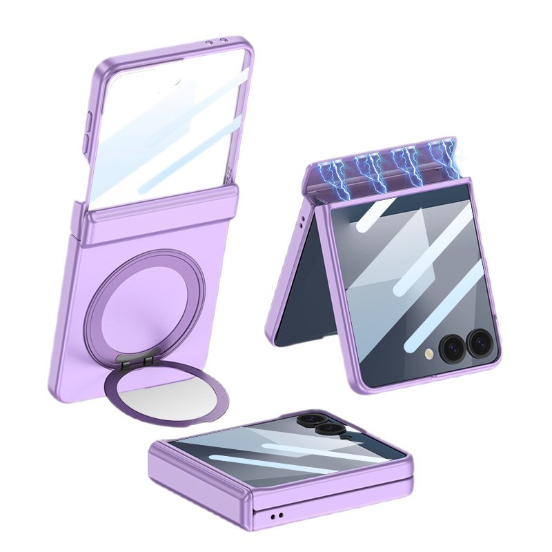 Compatible with Samsung Z Flip 8/7 phone case, wireless charging, magnetic swivel, rotating stand, full-coverage protective case.