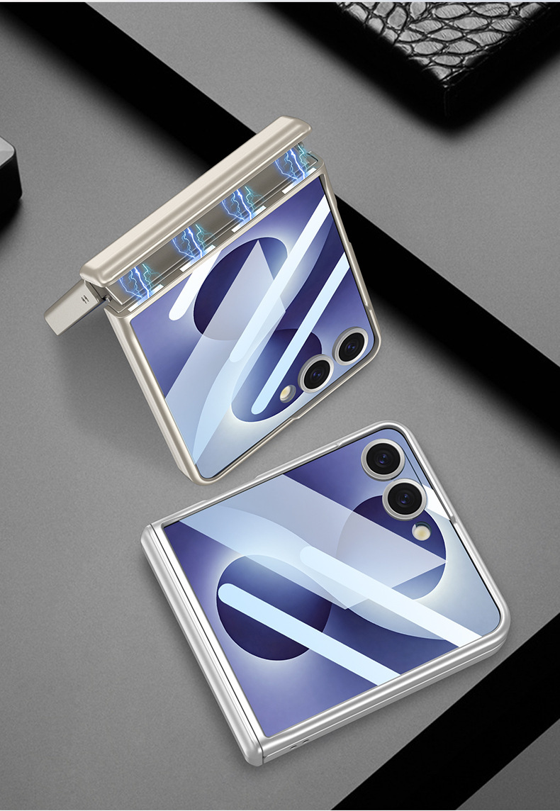 Compatible with Samsung Z Flip 8/7 phone case, wireless charging, magnetic swivel, rotating stand, full-coverage protective case.