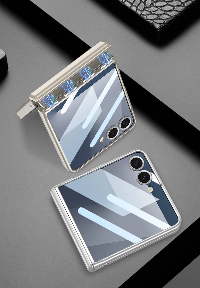 Compatible with Samsung Z Flip 8/7 phone case, wireless charging, magnetic swivel, rotating stand, full-coverage protective case.
