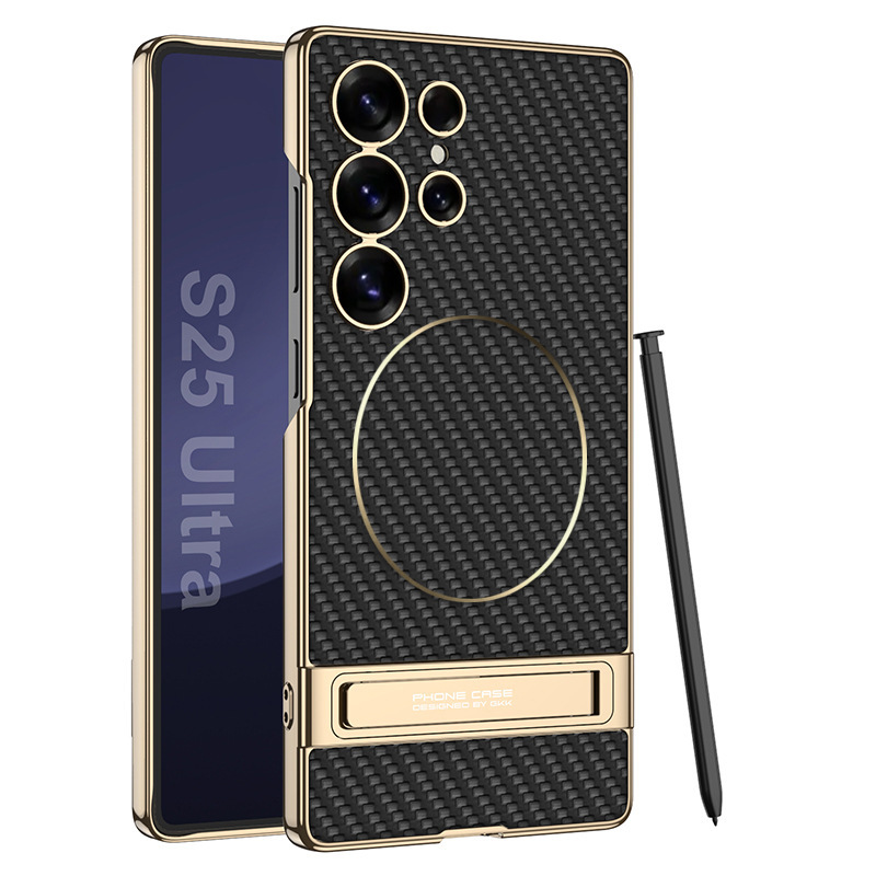 New S25 Ultra phone case, S24U electroplated leather stand, Magsafe inner magnetic nickel ring protective case