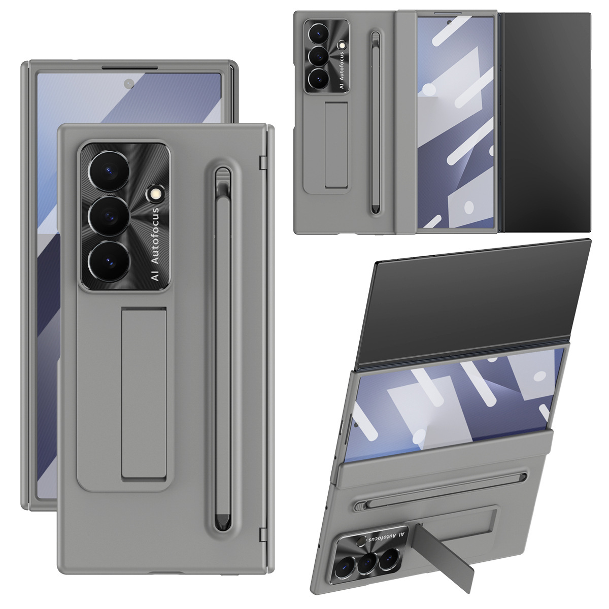 TriFold case with pen, stand, screen protector, and hinge for Samsung Z Fold 8/7/6 phones, providing full coverage protection.