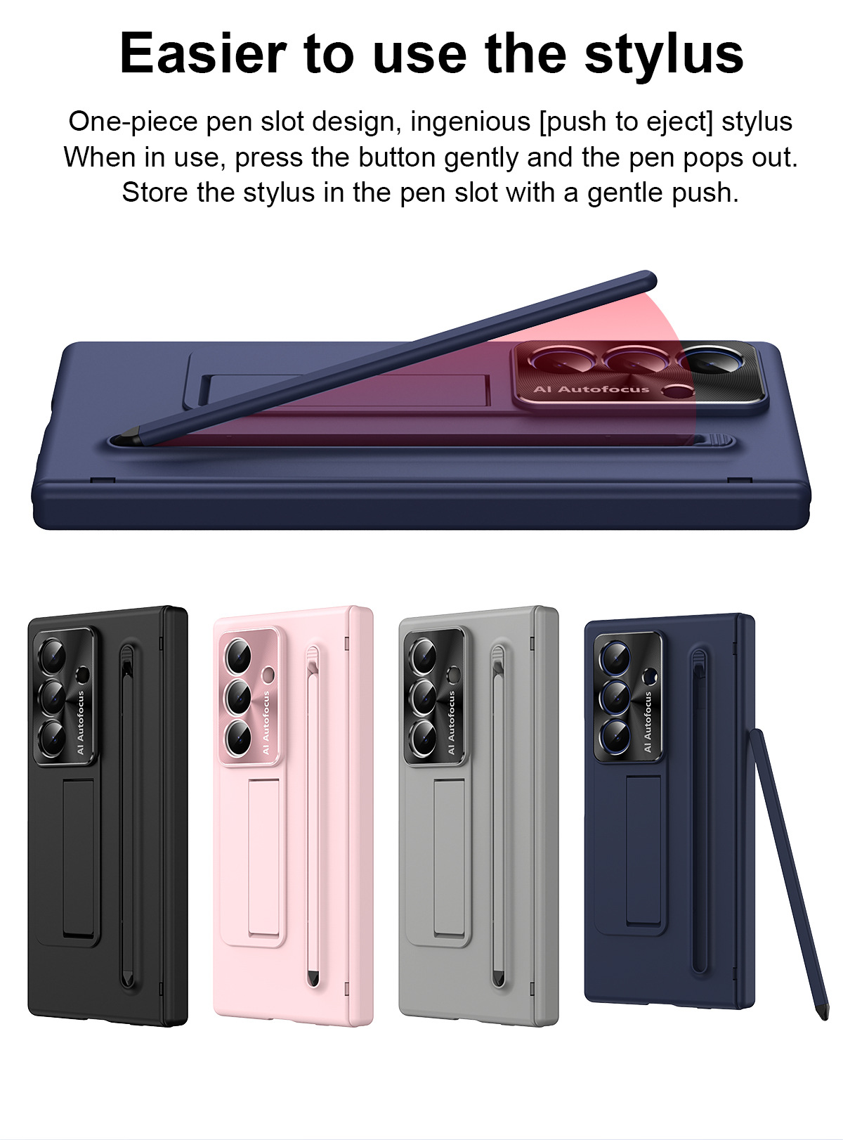 TriFold case with pen, stand, screen protector, and hinge for Samsung Z Fold 8/7/6 phones, providing full coverage protection.