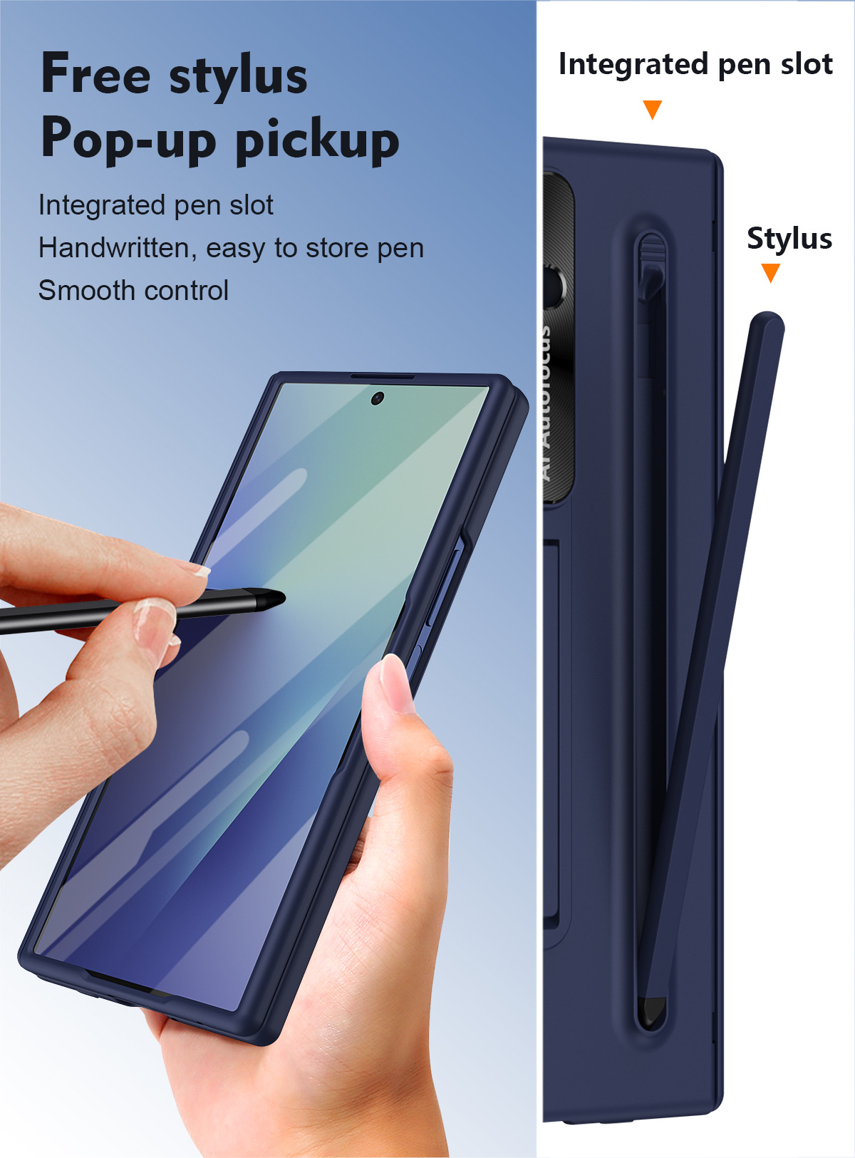 TriFold case with pen, stand, screen protector, and hinge for Samsung Z Fold 8/7/6 phones, providing full coverage protection.