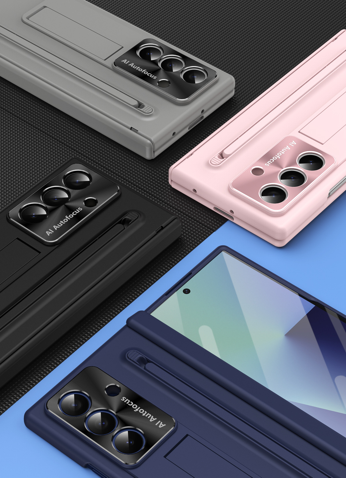 TriFold case with pen, stand, screen protector, and hinge for Samsung Z Fold 8/7/6 phones, providing full coverage protection.