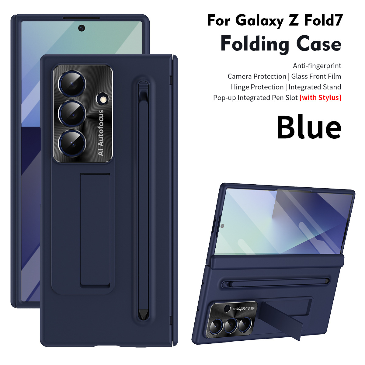 TriFold case with pen, stand, screen protector, and hinge for Samsung Z Fold 8/7/6 phones, providing full coverage protection.