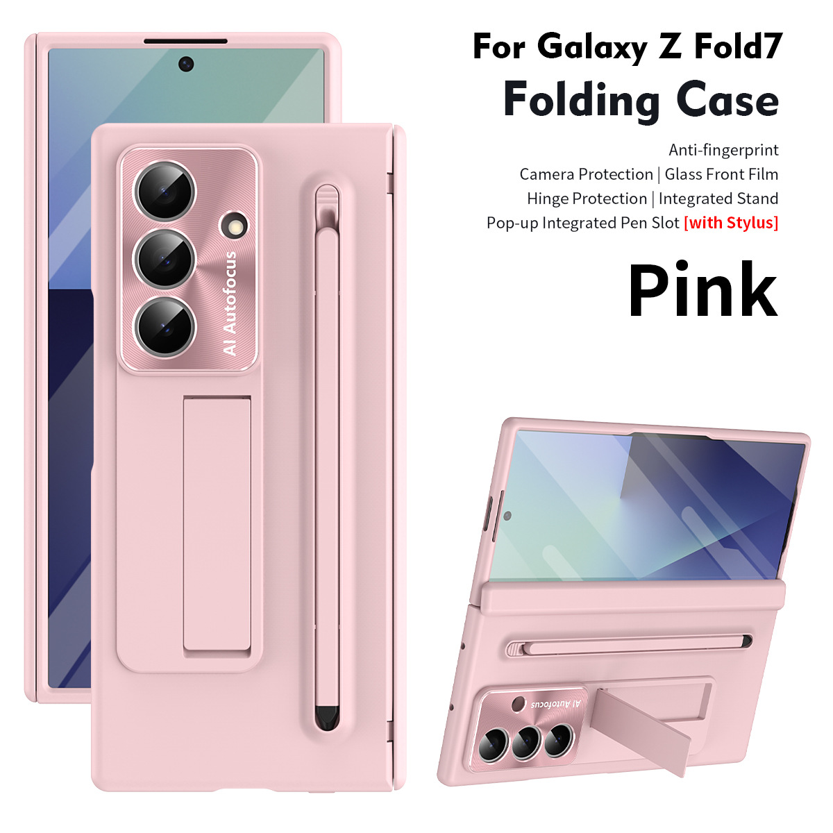 TriFold case with pen, stand, screen protector, and hinge for Samsung Z Fold 8/7/6 phones, providing full coverage protection.