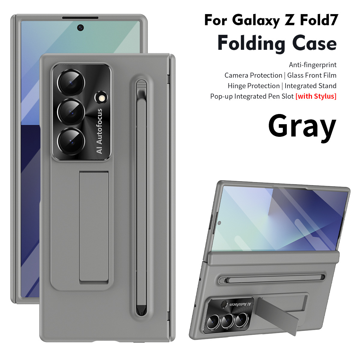 TriFold case with pen, stand, screen protector, and hinge for Samsung Z Fold 8/7/6 phones, providing full coverage protection.