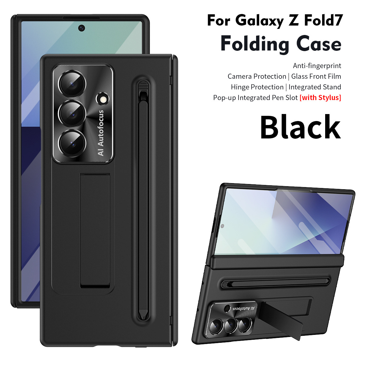 TriFold case with pen, stand, screen protector, and hinge for Samsung Z Fold 8/7/6 phones, providing full coverage protection.