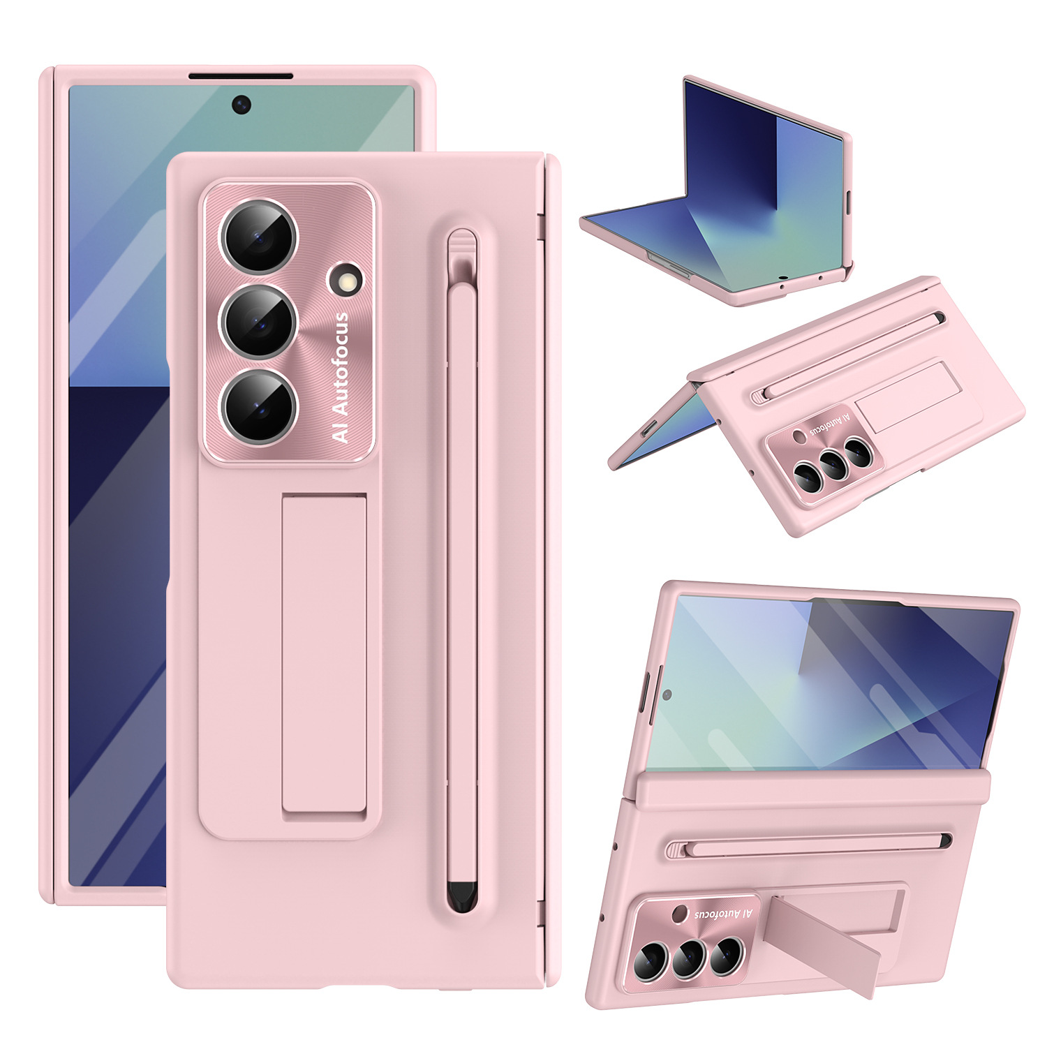 TriFold case with pen, stand, screen protector, and hinge for Samsung Z Fold 8/7/6 phones, providing full coverage protection.