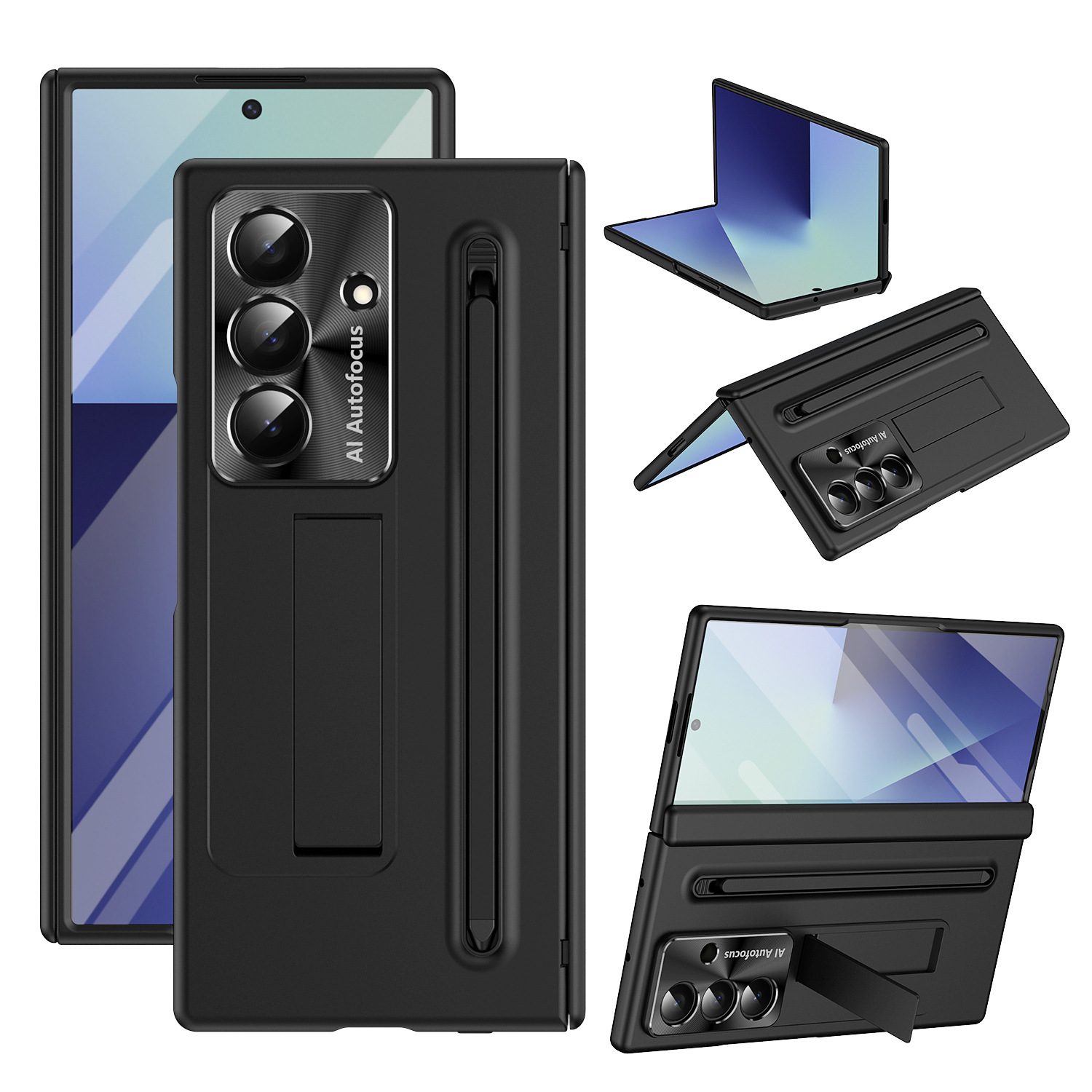 TriFold case with pen, stand, screen protector, and hinge for Samsung Z Fold 8/7/6 phones, providing full coverage protection.