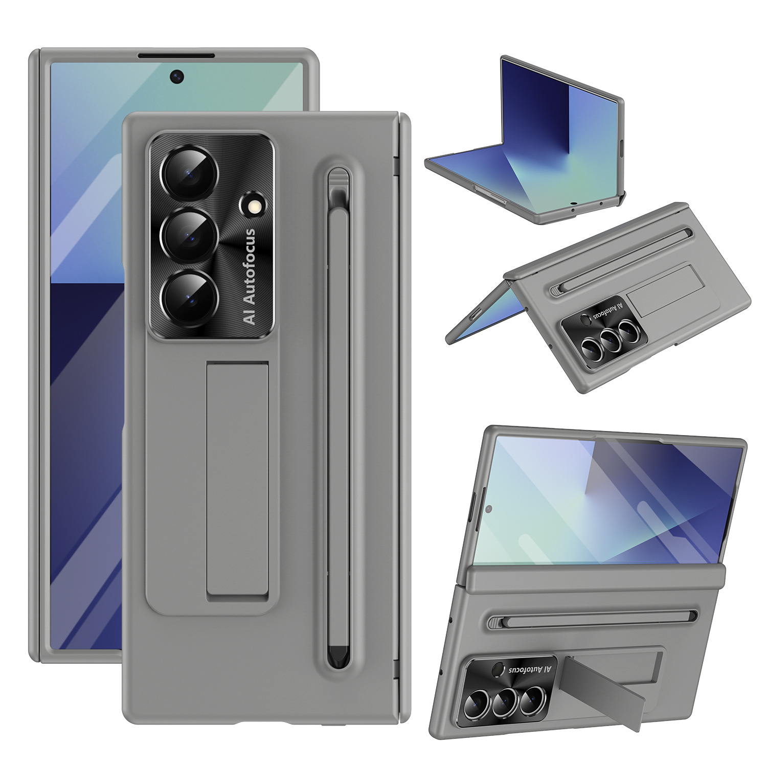 TriFold case with pen, stand, screen protector, and hinge for Samsung Z Fold 8/7/6 phones, providing full coverage protection.