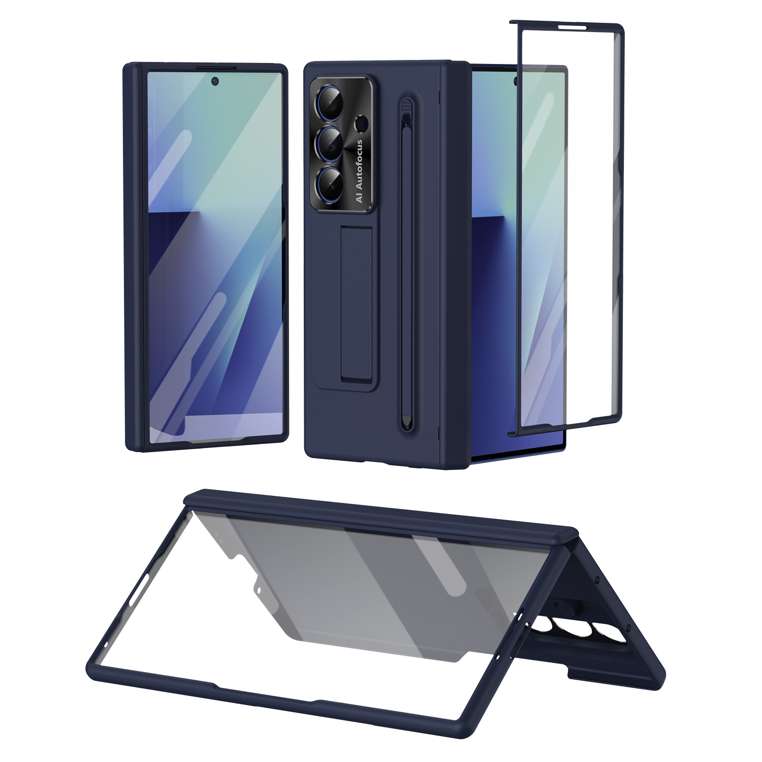 TriFold case with pen, stand, screen protector, and hinge for Samsung Z Fold 8/7/6 phones, providing full coverage protection.