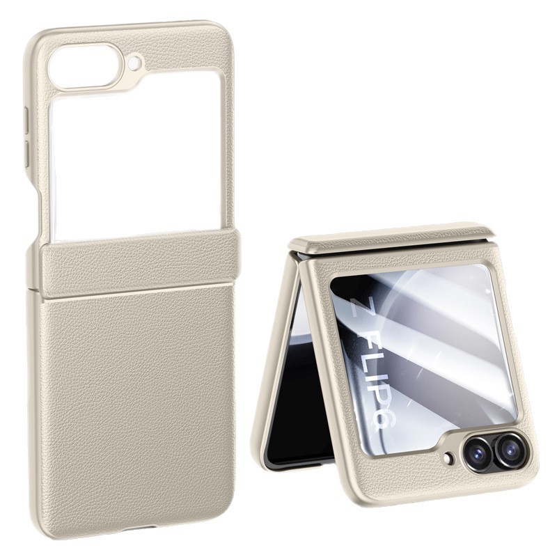 Compatible with Samsung ZFlip 7/6/5 phone cases, vegan leather, central hinge, full-coverage foldable screen protective case.
