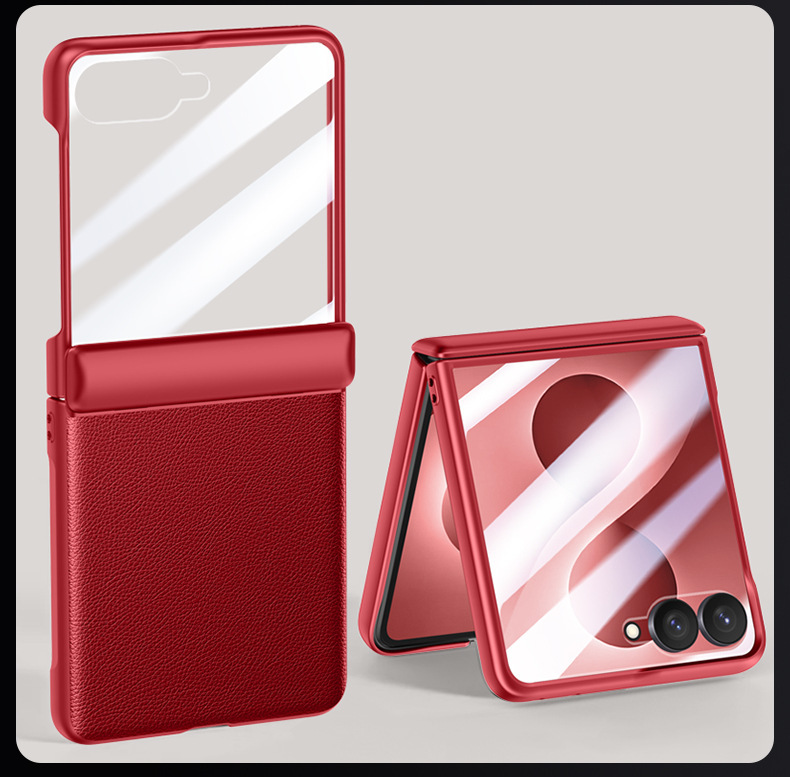 Compatible with Samsung ZFlip 7/6/5 phone cases, vegan leather, central hinge, full-coverage foldable screen protective case.