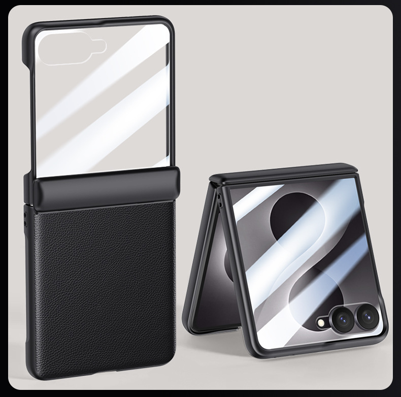 Compatible with Samsung ZFlip 7/6/5 phone cases, vegan leather, central hinge, full-coverage foldable screen protective case.