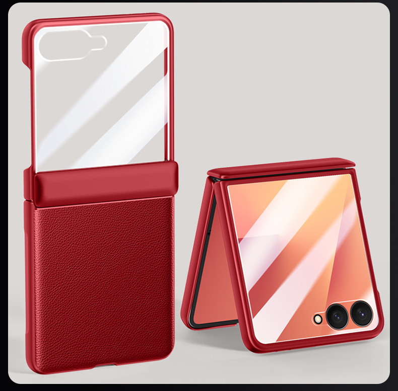 Compatible with Samsung ZFlip 7/6/5 phone cases, vegan leather, central hinge, full-coverage foldable screen protective case.