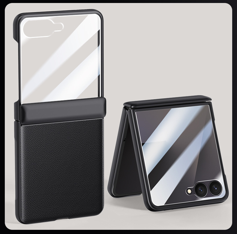 Compatible with Samsung ZFlip 7/6/5 phone cases, vegan leather, central hinge, full-coverage foldable screen protective case.