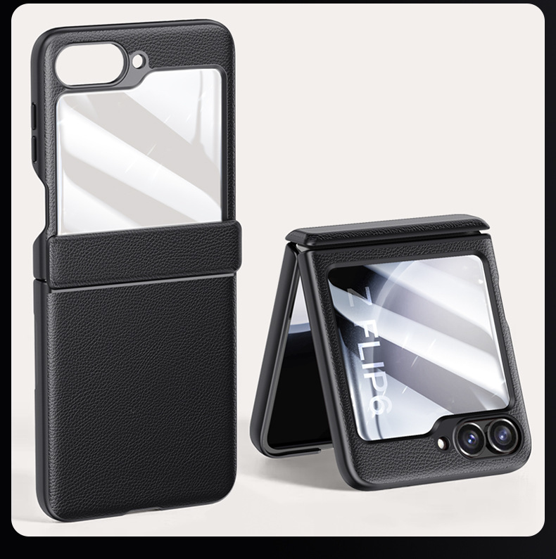 Compatible with Samsung ZFlip 7/6/5 phone cases, vegan leather, central hinge, full-coverage foldable screen protective case.