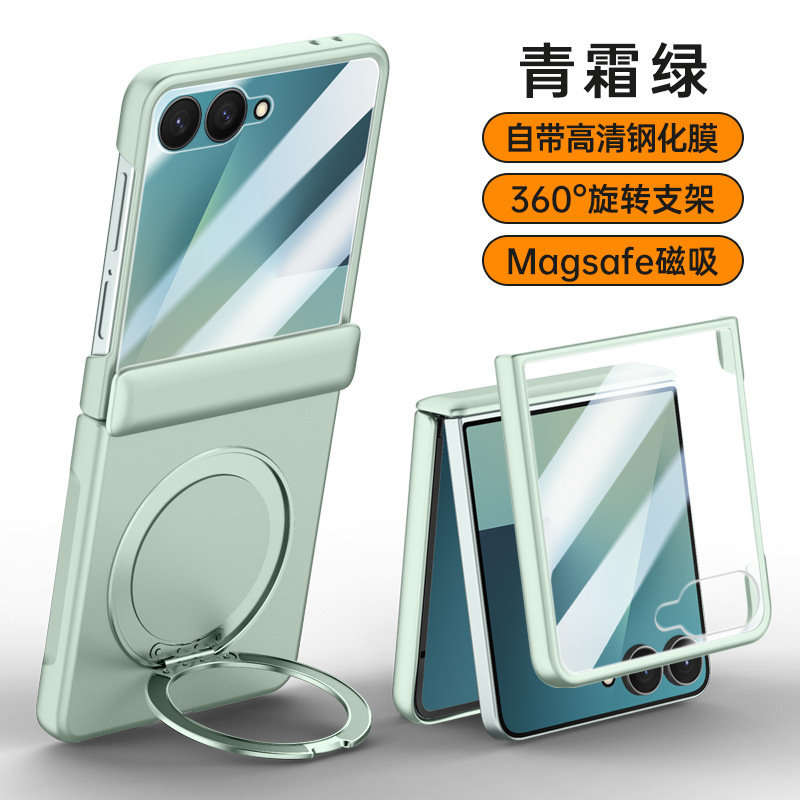 Compatible with Samsung Z Flip 8/7 phone case, magnetic 360° rotating stand, case film, hinge, full-coverage protective case, cross-border e-commerce.