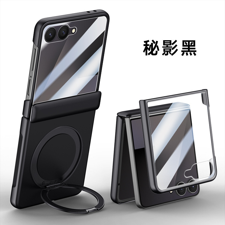 Compatible with Samsung Z Flip 8/7 phone case, magnetic 360° rotating stand, case film, hinge, full-coverage protective case, cross-border e-commerce.