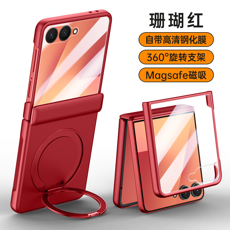 Compatible with Samsung Z Flip 8/7 phone case, magnetic 360° rotating stand, case film, hinge, full-coverage protective case, cross-border e-commerce.