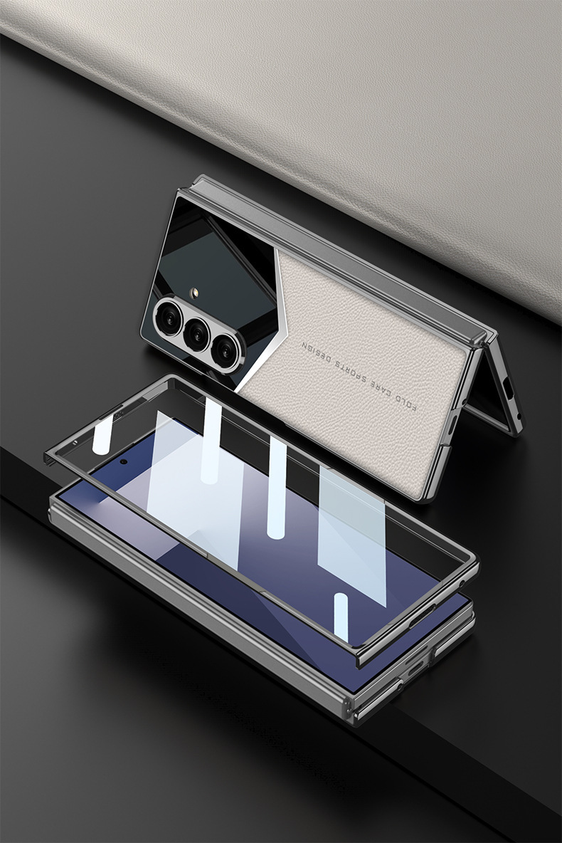 Compatible Samsung Z Fold7 phone case, electroplated leather case, screen protector, jazz leather texture folding screen protector