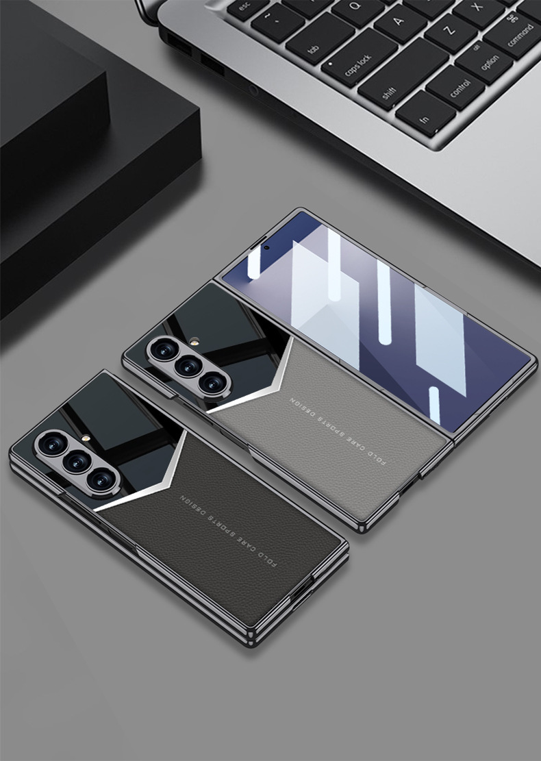 Compatible Samsung Z Fold7 phone case, electroplated leather case, screen protector, jazz leather texture folding screen protector