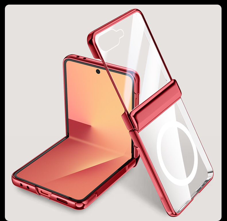 Compatible with Samsung Z Flip7 phone case, electroplated transparent magnetic wireless charging case, hinge, full-coverage protective case