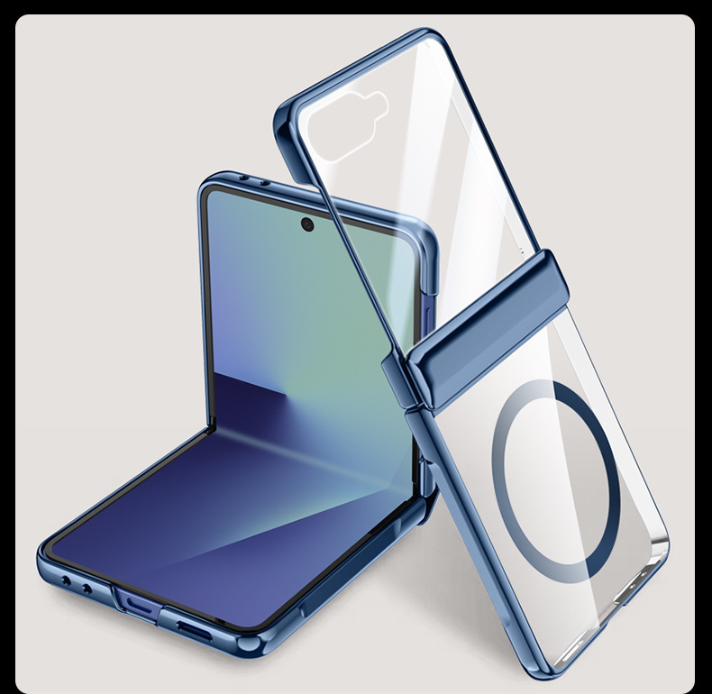 Compatible with Samsung Z Flip7 phone case, electroplated transparent magnetic wireless charging case, hinge, full-coverage protective case