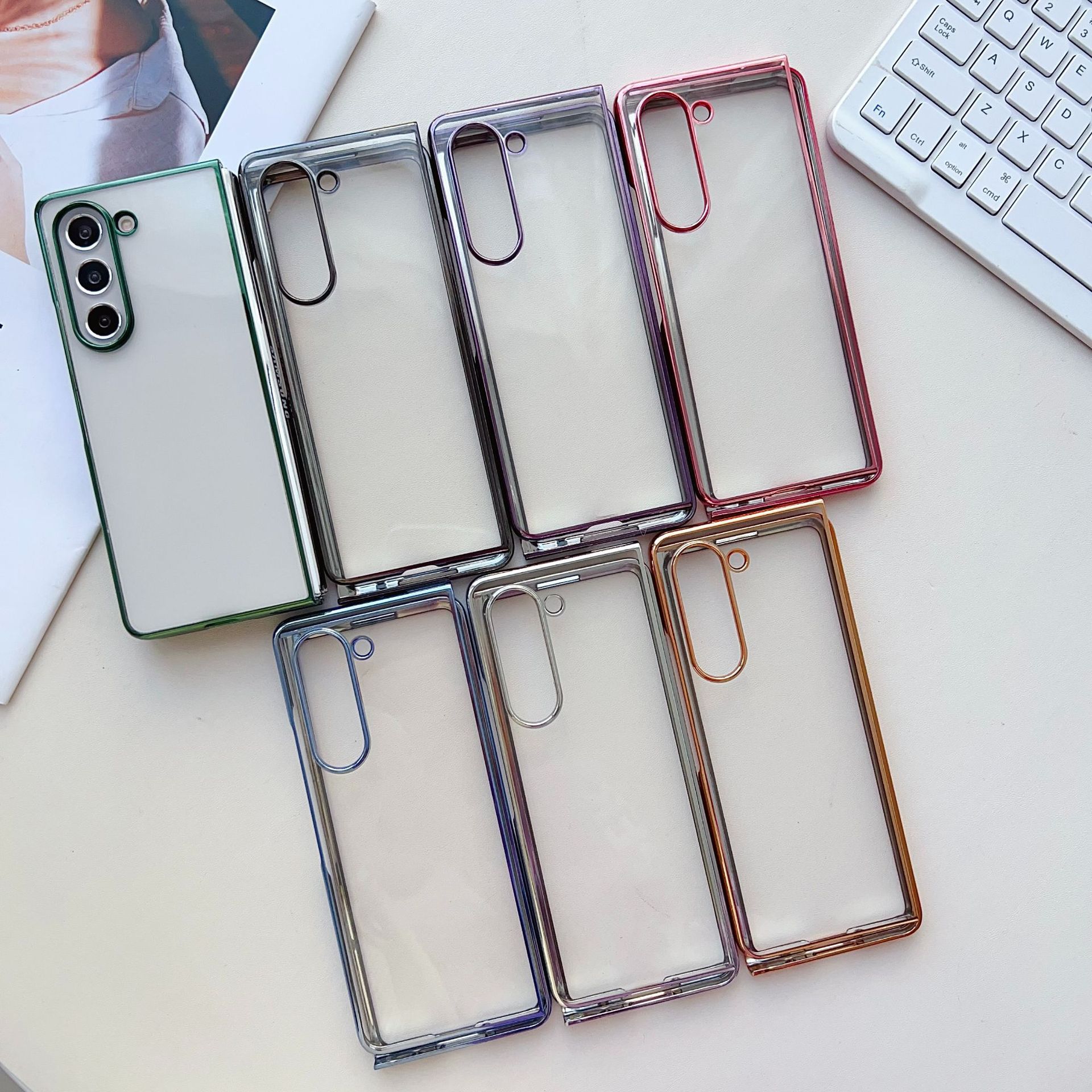 Compatible with Samsung Z Fold8/7 phone case, 6/5-inch electroplated transparent phantom 4/3-inch folding screen drop protection case