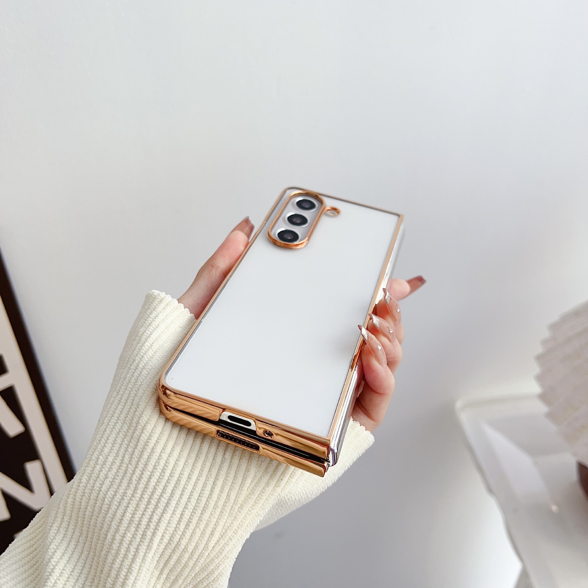 Compatible with Samsung Z Fold8/7 phone case, 6/5-inch electroplated transparent phantom 4/3-inch folding screen drop protection case