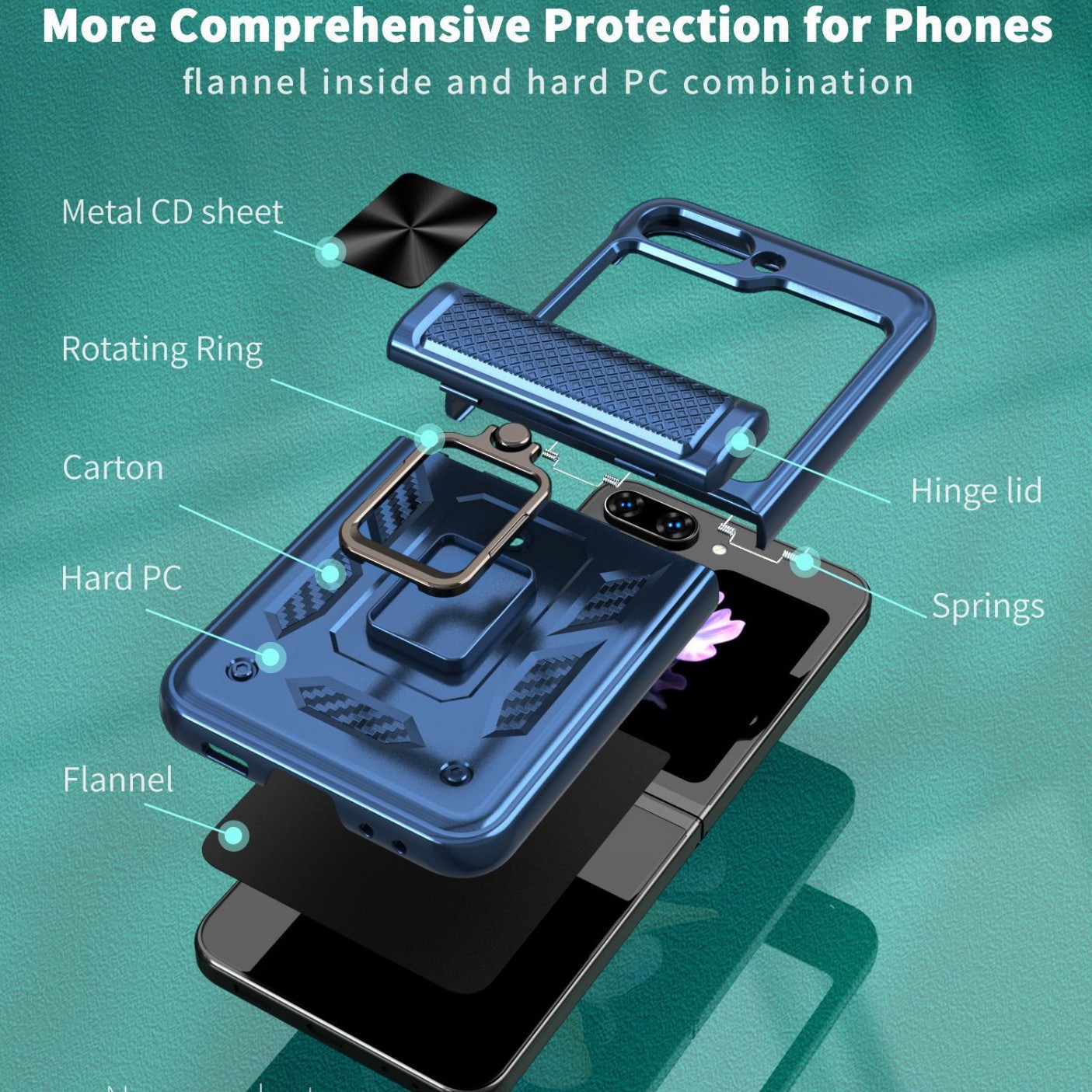 Compatible with Samsung ZFlip 8/7 phone case, 6/5 flip, 360° ring holder, hinge, drop-proof folding screen protective case