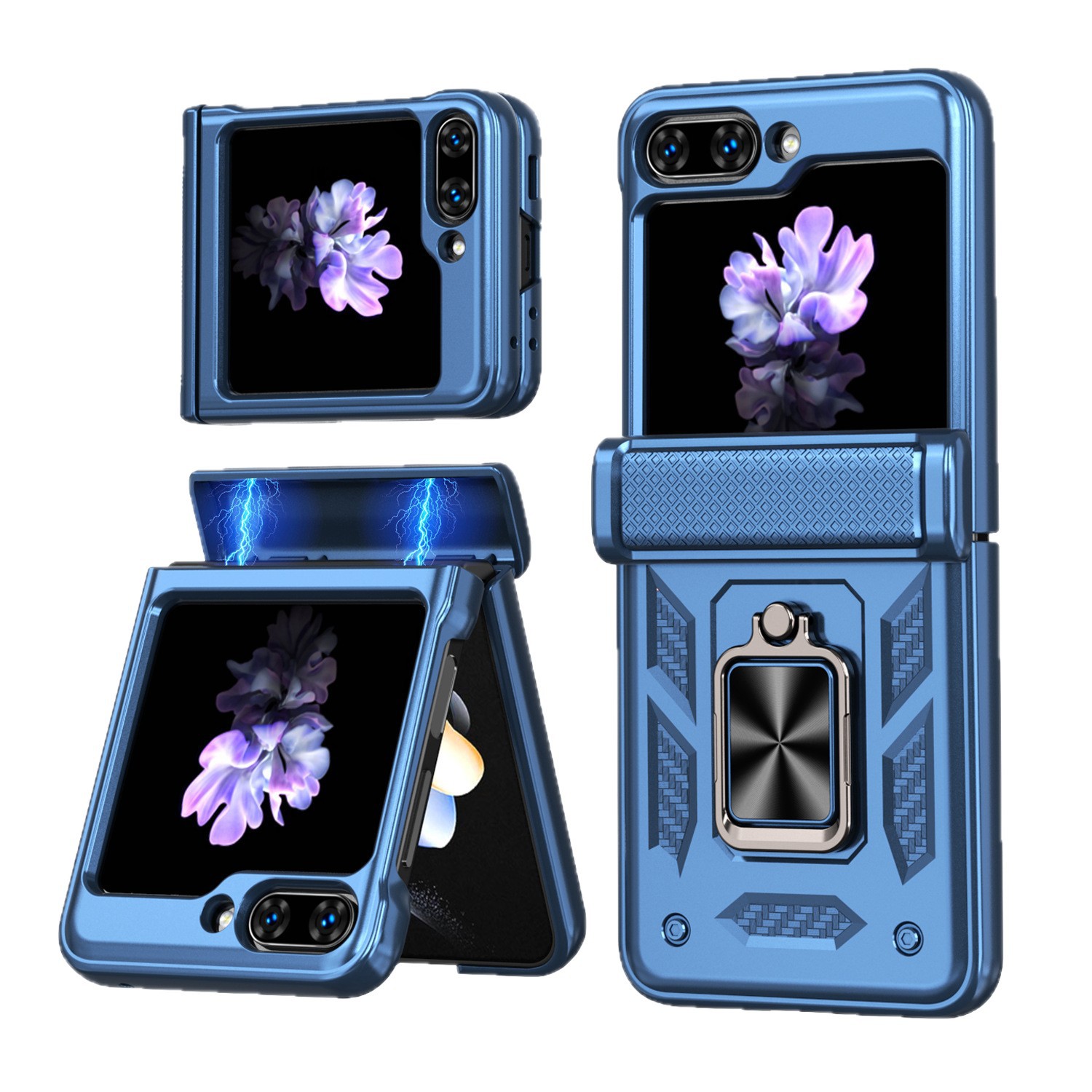 Compatible with Samsung ZFlip 8/7 phone case, 6/5 flip, 360° ring holder, hinge, drop-proof folding screen protective case