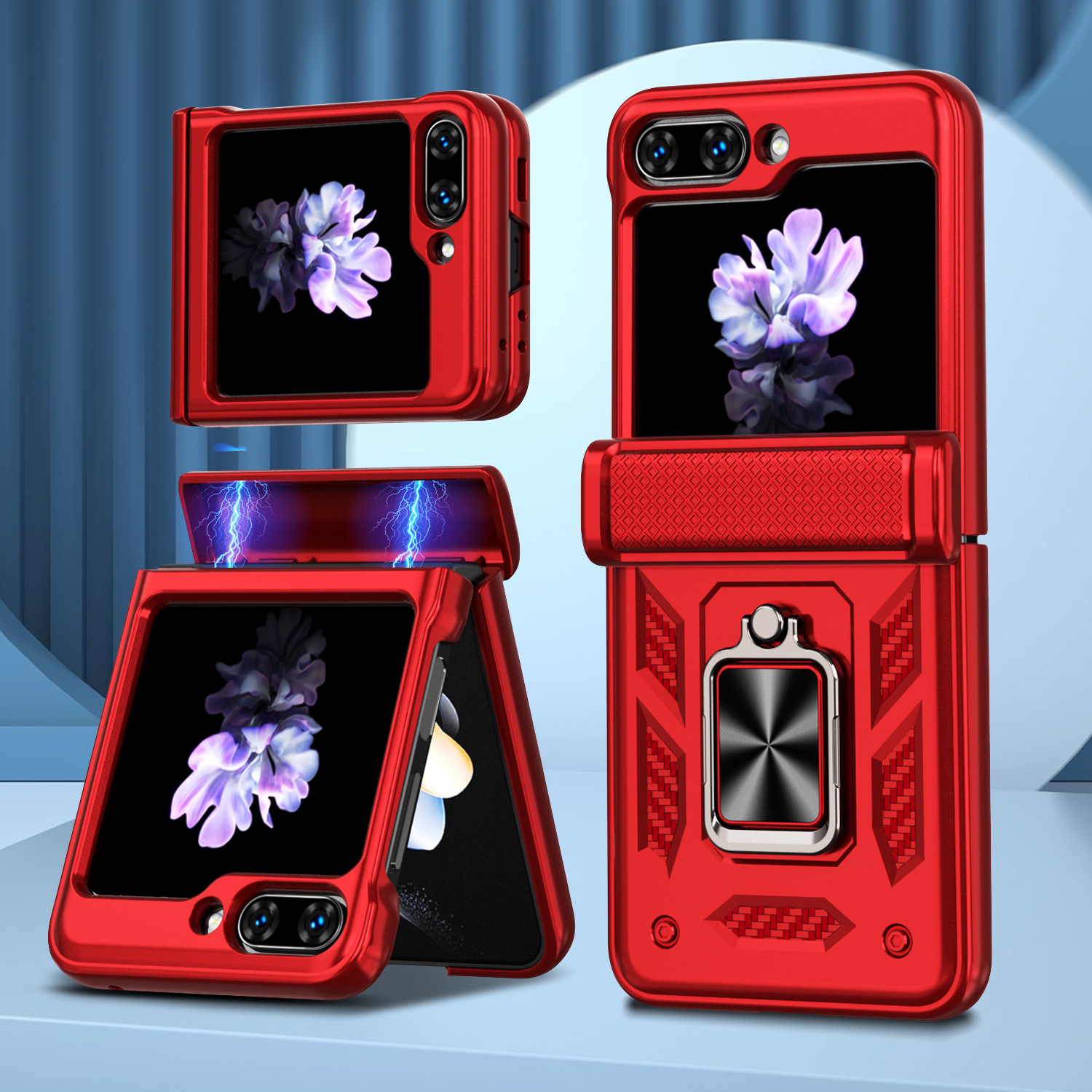 Compatible with Samsung ZFlip 8/7 phone case, 6/5 flip, 360° ring holder, hinge, drop-proof folding screen protective case
