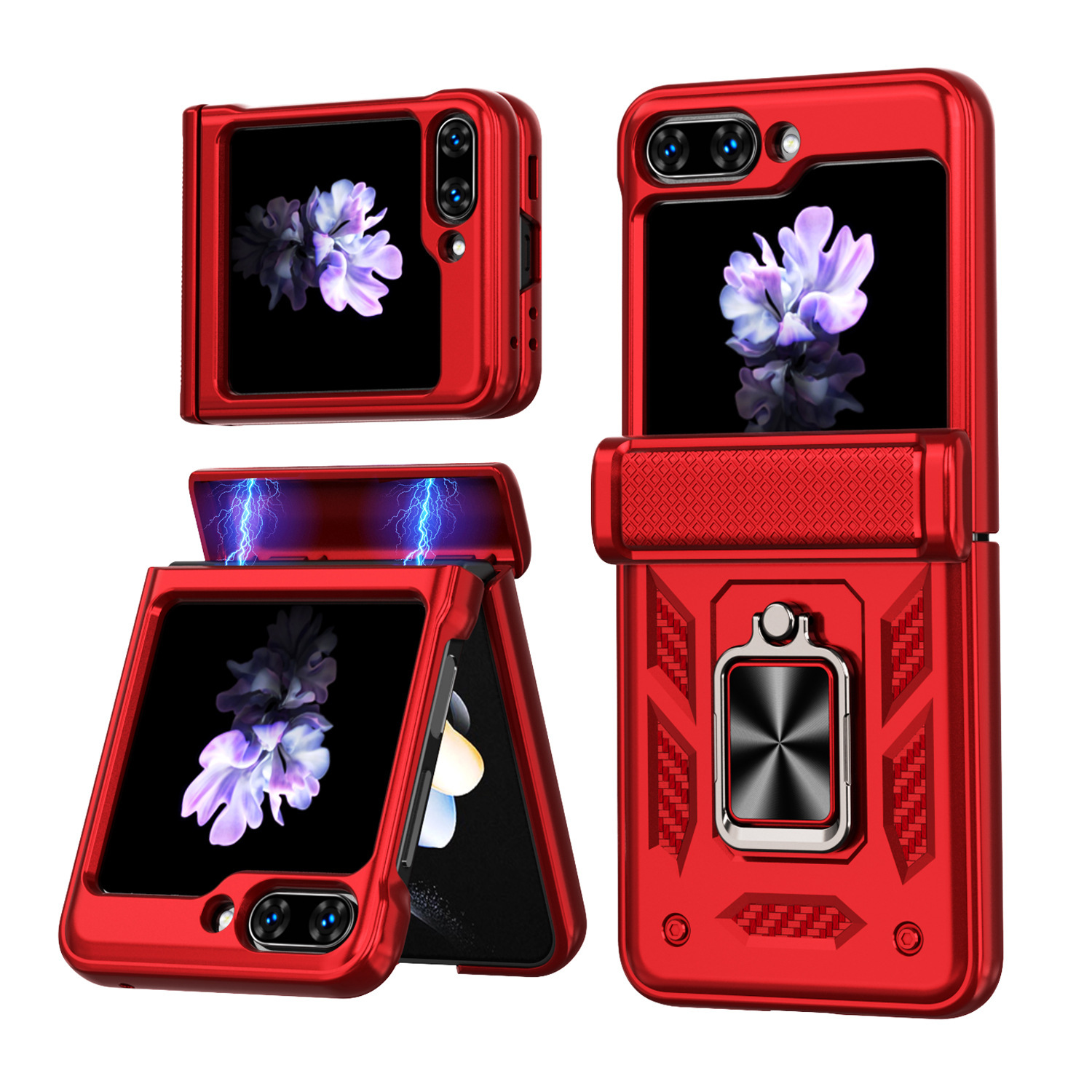 Compatible with Samsung ZFlip 8/7 phone case, 6/5 flip, 360° ring holder, hinge, drop-proof folding screen protective case