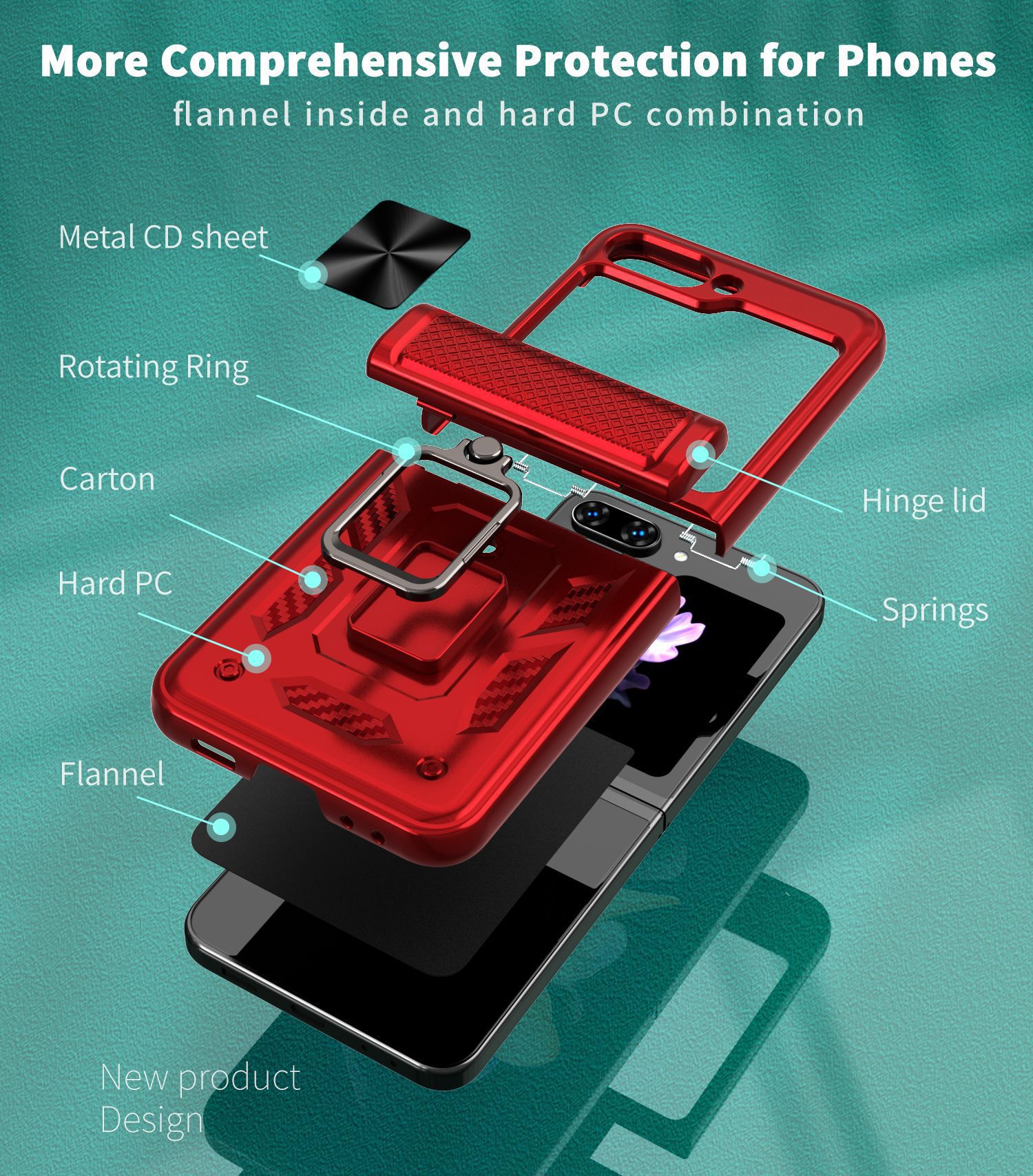 Compatible with Samsung ZFlip 8/7 phone case, 6/5 flip, 360° ring holder, hinge, drop-proof folding screen protective case