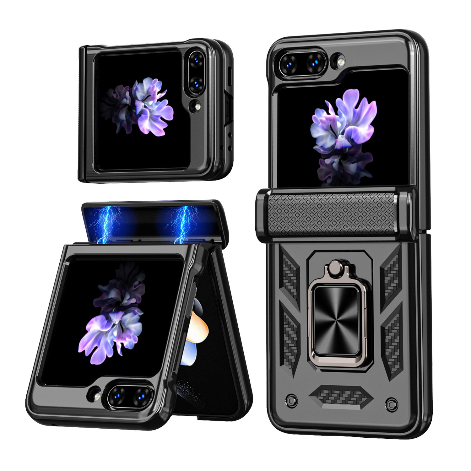 Compatible with Samsung ZFlip 8/7 phone case, 6/5 flip, 360° ring holder, hinge, drop-proof folding screen protective case