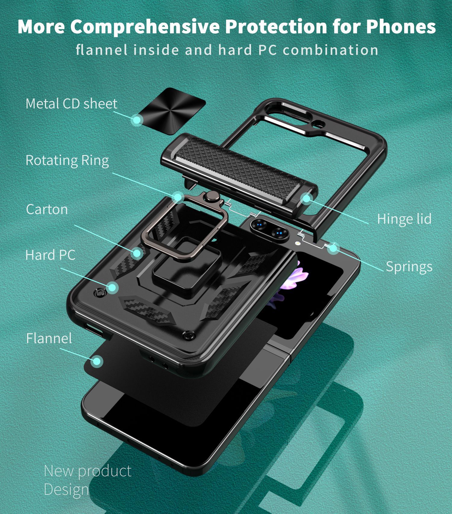 Compatible with Samsung ZFlip 8/7 phone case, 6/5 flip, 360° ring holder, hinge, drop-proof folding screen protective case